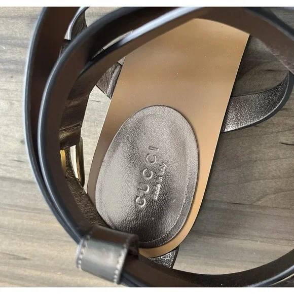 Gucci Bronze Leather Ankle Wrap Sandals Size 39 US Size 9 Made In Italy - Picture 10 of 12